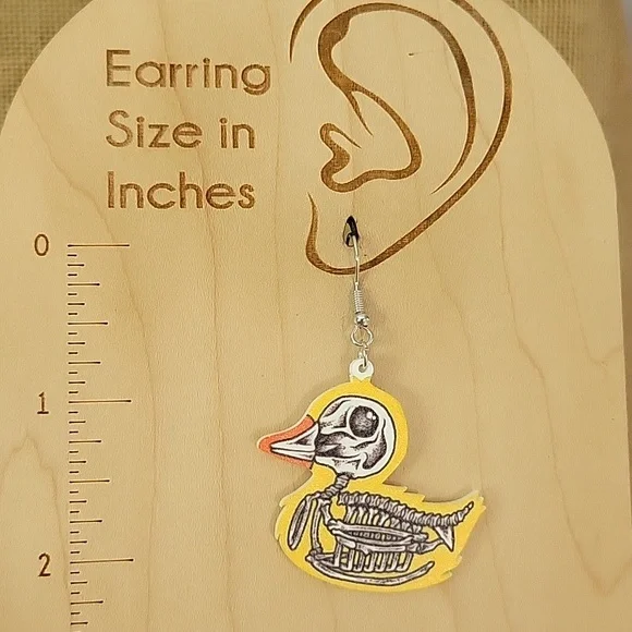 🔥LAST PAIR🔥 Rubber Duck Skeleton Drop Earrings - Picture 4 of 5